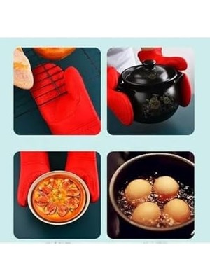 Esmo Home Kırmızı Silikon Yanmaz Yapışmaz Isı Yalıtımlı Mutfak Fırın Eldiveni Tencere Sahan Tutacak 35 cm