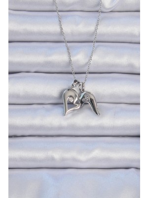 Ronanna 316L Çelik Zincir Gümüş Renk Zirkon Taşlı Mıknatıslı Kalp Kolye - Lisinya