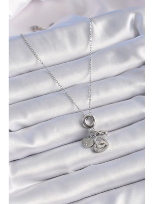 Ronanna 316L Çelik Gümüş Renk Zirkon Taş Detay Kalp Model Charm Kadın Kolye - Lisinya