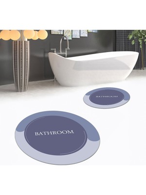 PremiumPort Yıkanabilir, Kaymaz, Dijital Baskılı Yuvarlak Ikili Banyo Paspas Seti