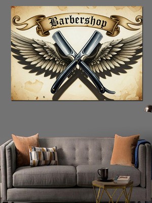 Özgürce Modern Kanatlı Ustura Logo Dekoratif Kanvas ve Ahşap Tablo