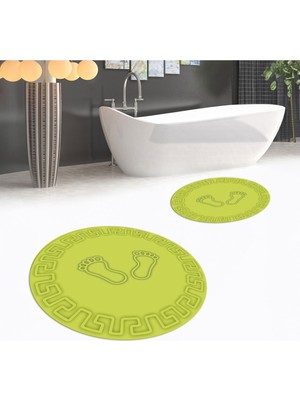 PremiumPort Yıkanabilir, Kaymaz, Yuvarlak, Ikili Banyo Paspası ve Klozet Takımı