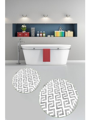 PremiumPort Yıkanabilir Yuvarlak Banyo Paspası Çiftli Kaymaz Taban Seti