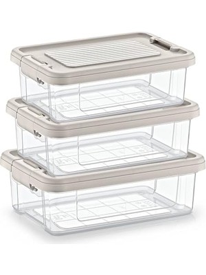 Esmo Home Life 3’lü Orta Boy Saklama Seti (3 x 1.5 Litre) – Mat Dokulu Bej, Kilitli Kapaklı Istiflenebilir Premium Gıda Kabı