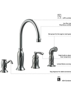 Esmo Home 525790 Mutfak Musluğu, Püskürtücülü ve Sabunluk Ile, Yağla Pürüzsüzleştirilmiş Bronz