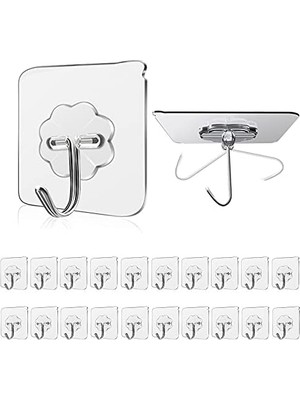 Esmo Home Şeffaf Dikişsiz Kancalar 15 kg Max, Su Geçirmez Yağ Geçirmez Ağır Hizmet Yapışkanlı Ceket Kancaları (20 Paket) Banyo Mutfak Tavan Yardımcı Havlu Askısı Için