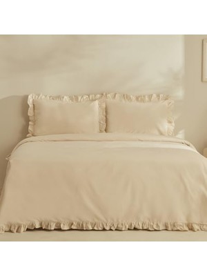 Esmo Home Pure RUFFLE%100 Pamuk Tek Kişilik Nevresim Takımı Açık Bej