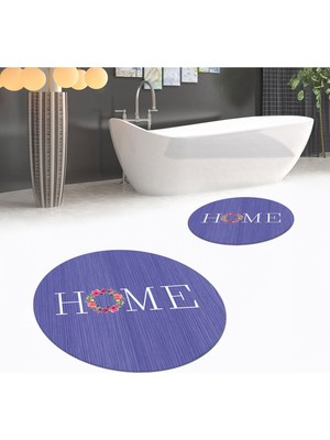 PremiumPort Yıkanabilir Dijital Baskılı Yuvarlak Ikili Banyo Paspas Takımı
