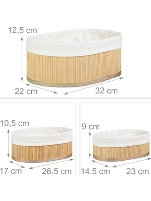 Esmo Home 3'lü Bambu Sepet Seti: Çok Amaçlı Ekmek Sepeti ve Banyo Mutfak Organizeri (Oval)