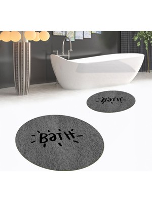 PremiumPort Yıkanabilir, Kaymaz, Dijital Baskılı, Yuvarlak Ikili Banyo Paspas Takımı