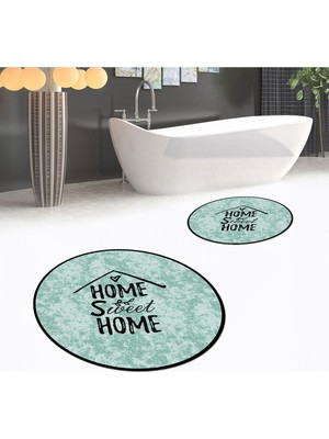 PremiumPort Yıkanabilir, Kaymaz, Dijital Baskılı Yuvarlak Ikili Banyo Paspası