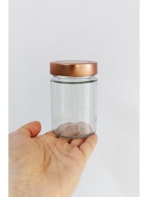 Esmo Home 350 ml Kavanoz Metal Derin Kapaklı 350 cc Şeffaf Reçel, Marmelat Cam Kavanoz Deep 6 Adet (Bakır Kapak)