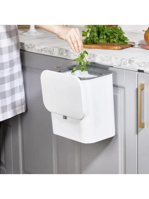 Esmo Home Fonksiyonel Kapaklı Banyo Mutfak Wc Origa Çöp Kovası Tezgahüstü ve Duvar Aparatlı Yapışkanlı, Döner Kapaklı Çöp Kutusu, Mutfak Için Çöp Kutusu (15LT) (Beyaz)