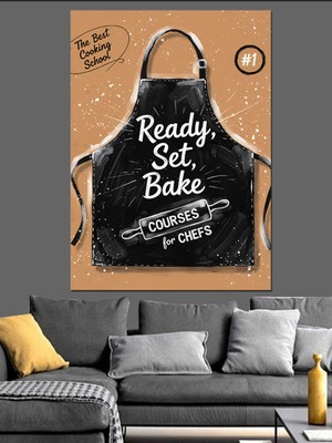 Özgürce Şef Önlüğü Temalı Dekoratif Kanvas ve Mdf Ahşap Tablo Seti