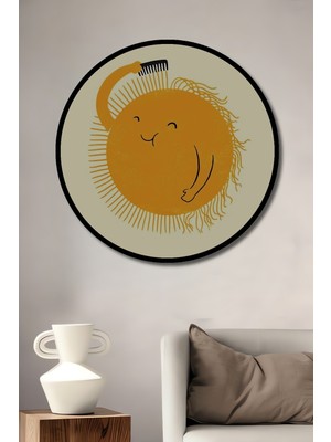 Özgürce Ahşap Güneş Temalı Dekoratif Yuvarlak Duvar Tablosu