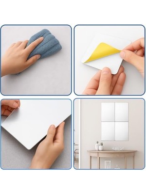 Esmo Home 4 Adet Kendinden Yapışkanlı Pleksi Ayna Levha, Kırılmaz Akrilik Duvar Aynası, Dekoratif ve Modern Yapıştırmalı Panel, Hafif Parlak Pleksi Duvar Dekoru, Ev ve Ofis (4, Silver, 5X20)