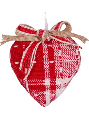 Esmo Home Yılbaşı Süsü Ekose Desenli Kalp Kırmızı 9x9 Cm.