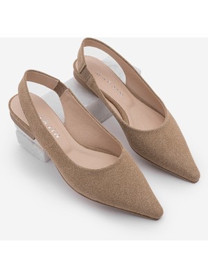 Marjin Kadın Sivri Burun Arkası Açık Kalın Bantlı Lastikli Günlük Babet Venga Bej Süet