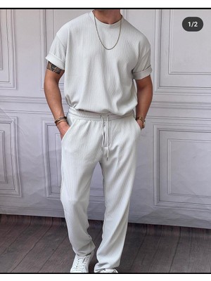 Modefendicom Kalın Fitil Desenli Tshırt\'lü Alt Üst Takım