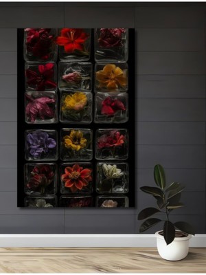 Özgürce Buzda Çiçek Sanatı Ahşap Dekoratif Tablo, Şık ve Zarif Dekorasyon Parçası