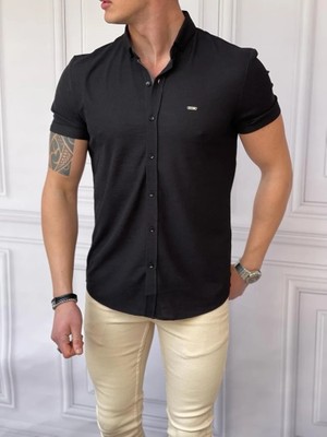 Modefendicom Slim Fit Pamuk Örme Polo Yaka Kısa Kollu Gömlek