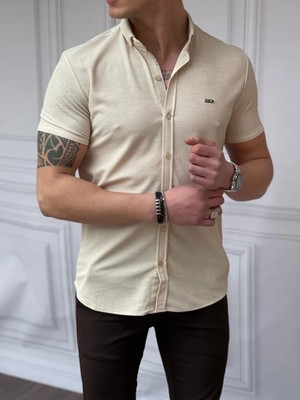 Modefendicom Slim Fit Pamuk Örme Polo Yaka Kısa Kollu Gömlek