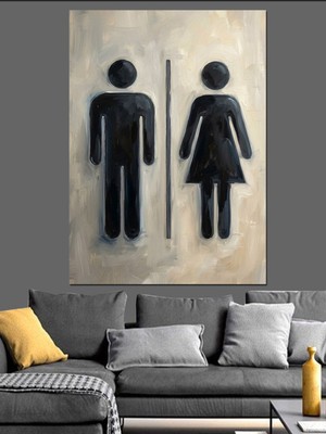 Özgürce Dekoratif Kanvas ve Mdf Ahşap Bay ve Tuvalet Simgesi Tablo
