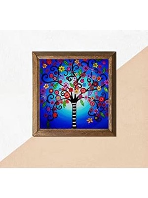 Esmo Home Hayat Ağacı Taş Duvar Tablosu Ahşap Çerçeveli Duvar Dekoru Art 25X25CM W1-108