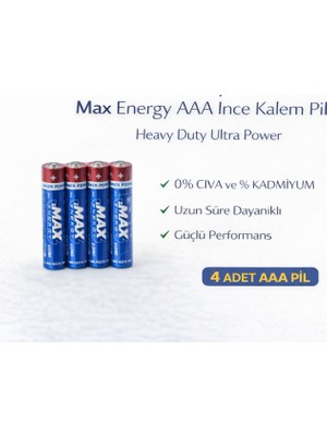 Ronanna Max Energy Aaa Ince Kalem Pil 1.5V R03 Heavy Duty Ultra Power 4 Lü 1 Paket