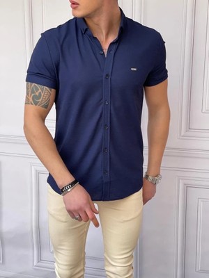 Modefendicom Slim Fit Pamuk Örme Polo Yaka Kısa Kollu Gömlek
