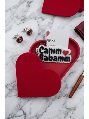 (3 Parça) Kalpli Kutu, Anahtarlık, Sürpriz Not - Hazır Paketli Notlu Hediye - Babalar Günü Hediyesi