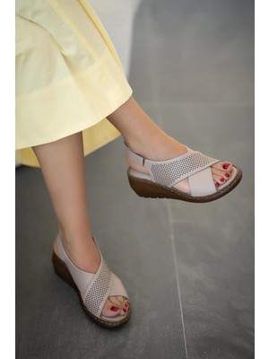 Yumine Florence Kadın Hakiki Deri Sandalet Silver