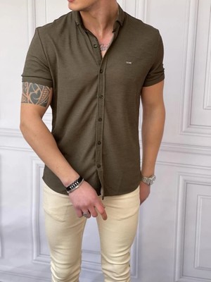 Modefendicom Slim Fit Pamuk Örme Polo Yaka Kısa Kollu Gömlek