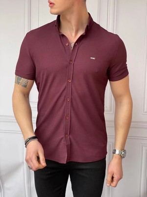 Modefendicom Slim Fit Pamuk Örme Polo Yaka Kısa Kollu Gömlek