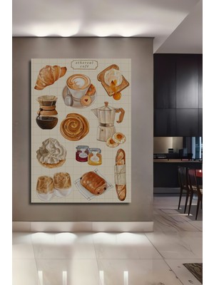 Özgürce Dekoratif Ahşap Dikdörtgen Tablo Fransız Kahvaltısı Çerçeve Görünümü
