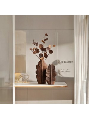 Özgürce Şık Modern Iskoç Bohem Yaprak Vazo Çift Set Kahverengi