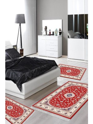 PremiumPort Yıkanabilir Kaymaz Tabanlı 3'lü Yatak Odası Takımı, Osmanlı Bordo