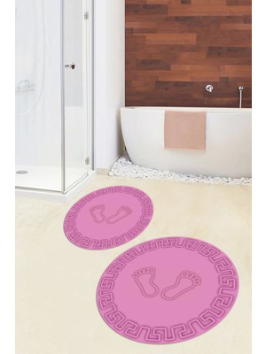 PremiumPort Yıkanabilir, Kaymaz, Ayak Izi Desenli, Ikili Yuvarlak Banyo Klozet Takımı