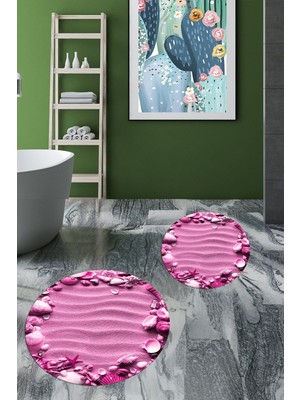PremiumPort 3D Desenli Yıkanabilir Kaymaz Banyo Paspası ve Klozet Takımı Seti