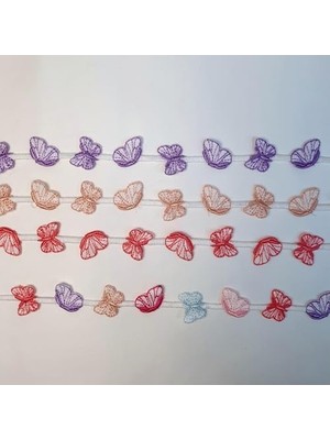 Esmo Home Kelebek Motifli Şerit Nakış Modeli | Nakış Aksesuar (Pudra Pembesi)