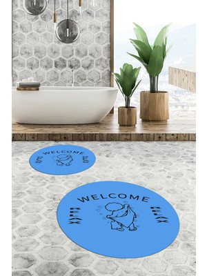 PremiumPort Yıkanabilir Modern Yuvarlak Banyo Halısı ve Klozet Paspası Seti