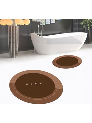 PremiumPort Yıkanabilir, Kaymaz, Dijital Baskılı Yuvarlak Ikili Banyo Paspas Takımı