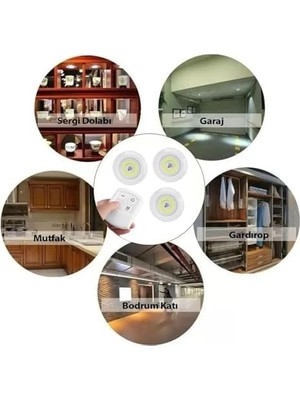 Esmo Home LED Işık Kablosuz Uzaktan Kumandalı Dolap Içi LED Ampul Seti 3lü Set Gece Lambası Spot Lamba