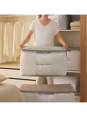 Esmo Home Büyük Boy Pvc Pencereli Gri Çizgili Stuff & Things Hurç 60 x 43 x 35 cm