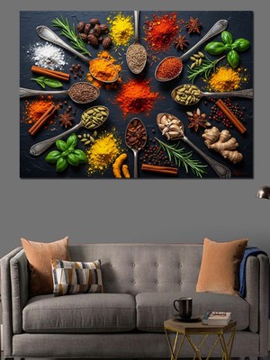 Özgürce Renkli Baharatlar Dekoratif Kanvas ve Ahşap Tablo, Mutfağa Şıklık Katıyor
