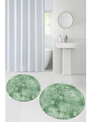 PremiumPort Yıkanabilir Yuvarlak Banyo Paspası 2'li Set, Kaymaz Taban