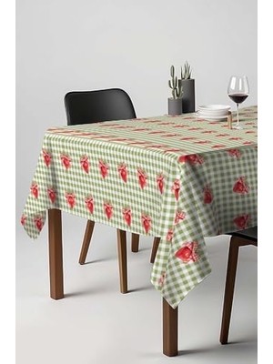 Esmo Home Çilek Desenli Yeşil Masa Örtüsü, Sofra Bezi, Piknik Örtüsü Yeşil 140 x 200 RIVA00112