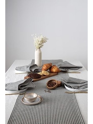Esmo Home W Doku | Piti Kareli Runner - Piknik Örtüsü 40 x 150 cm (Siyah)