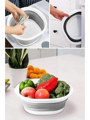 Esmo Home Katlanabilir Badya Leğen, 2,7 Litre, Taşınabilir, Yer Kaplamayan Çok Amaçlı Mutfak Banyo Badya