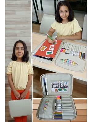 Esmo Home 3 Resim Çantası Kalemlikli Defter Boya Malzemeleri Aktivite Çantası Kırtasiye Çantası